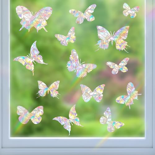 56 Pcs Butterfly Rainbow Prism Window Stickers for Birds (4 Count)