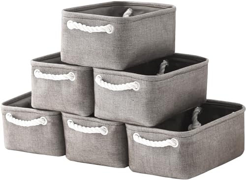 Foldable Small Storage Baskets with Strong Cotton Rope Handles [6 (6 Count)