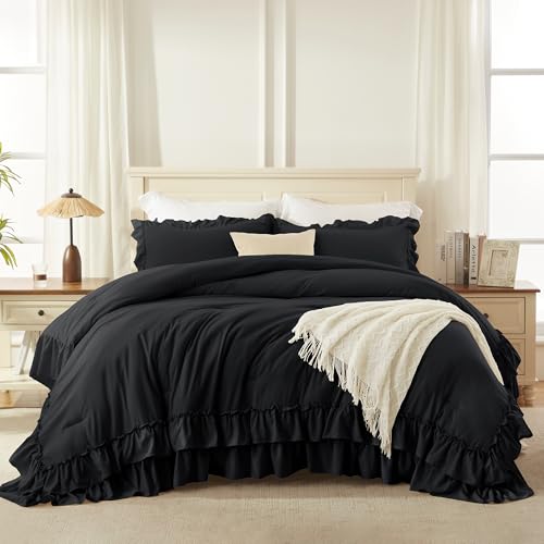 Black Super King Plus Ruffle Comforter Set