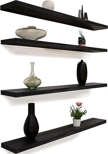 48 Inch Floating Shelves for Wall Rustic Black Wood Wall Shelves for Bedroom Set of 4 (4 Count)