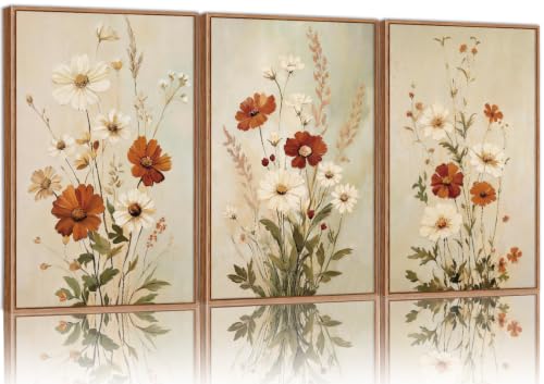 Retro Floral Framed Canvas Wall Art Set