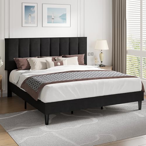 King Size Bed Frame with Upholstered Headboard