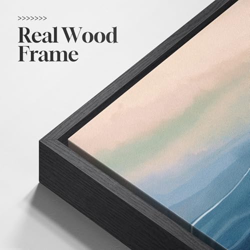 Large Framed Blue Abstract Landscape Wall Art for Living Room (3 Count)