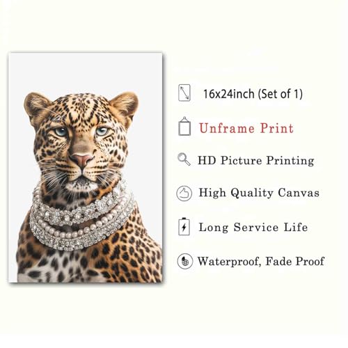 Leopard Canvas Wall Art Trendy Wild Animal Pictures Animal Portrait Wall Art Cheetah Aesthetic Posters Women Fashion Posters Whimsical Leopard Poster Cute Abstract Living Room Decor 16x24inch No Frame