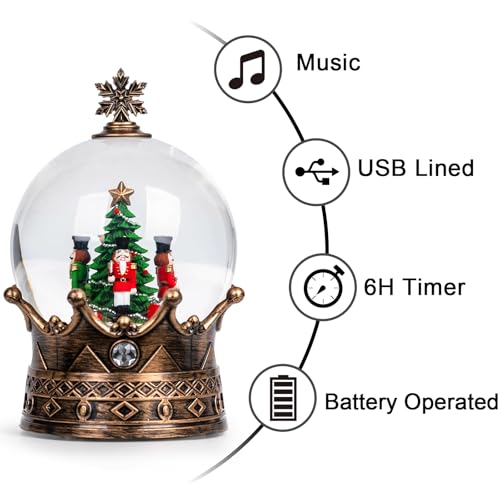 Christmas Snow Globe Lantern Water Glittering Nutcracker Crown with Music