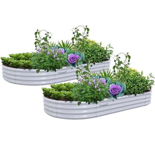 2 Pack 8x4x1FT Galvanized Raised Garden Bed Kit Oval Metal Ground Planter Box Outdoor Bottomless Planter Raised Beds for Vegetables Flowers Herbs Fruits