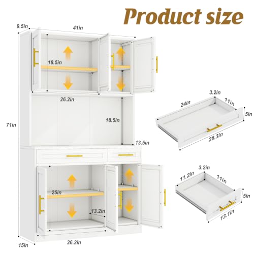 71" Metal Large Pantry Storage Cabinet with Adjustable Shelves