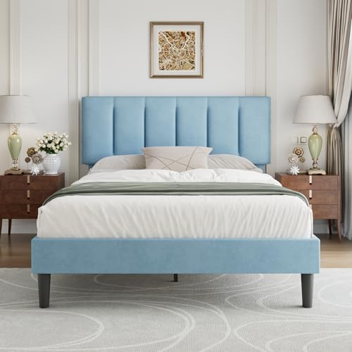 Queen Size Bed Frame with Upholstered Headboard