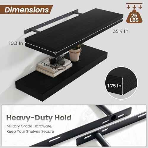 Floating Shelves 35.7" W x 10.3" D Black Set of 1