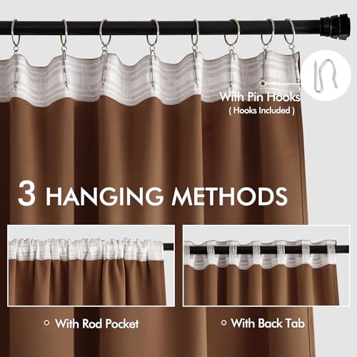 Cappuccino Brown Back Tab Blackout Curtains 52"x84" Long 2 Panel Set (2 Count)