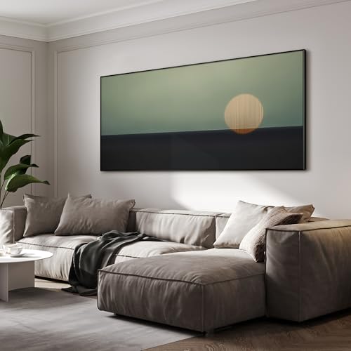 24"x46" Extra Large Framed Wall Art Minimalist Seascape Sunset with Golden Sun on Horizon for Home Living Room Bedroom Decor