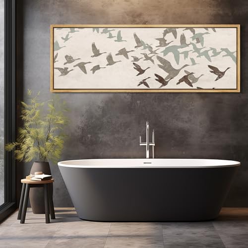 Large Framed Canvas Print Wall Art Wild Freedom Assorted Birds in Flight Antique Retro Fine Art Illustrations Decorative Colorful for Bedroom