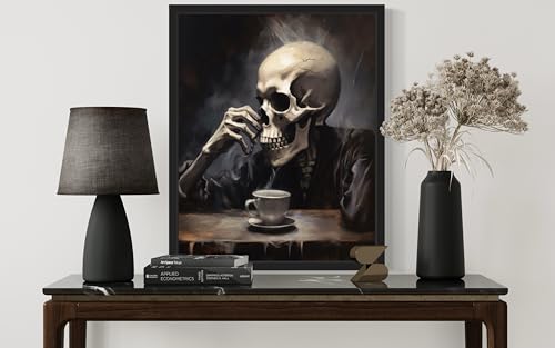 Skull Drinking Coffee Unframed Poster Art Print