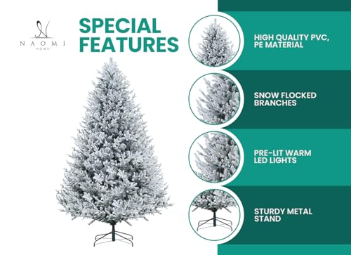 Ginebra 7.5ft Snow Flocked Christmas Tree Prelit with 3266 Branch Tips