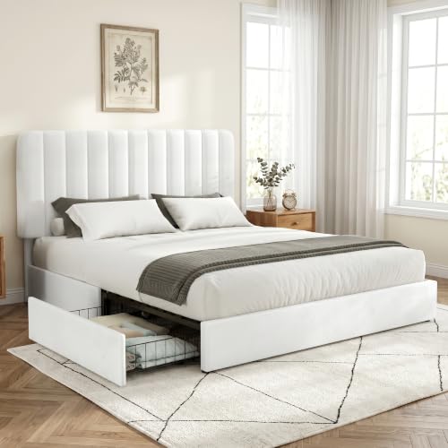 Full Size Upholstered Bed Frame with 4 Drawers and Headboard