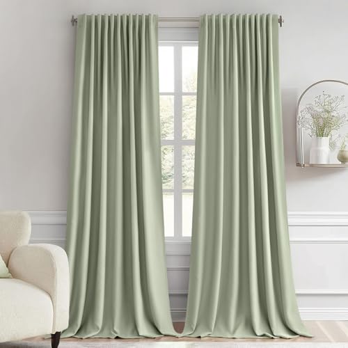 Sage Green Back Tab Blackout Curtains 66x96 Inch Length 2 Panels Set (2 Count)