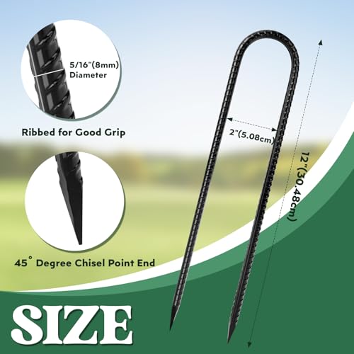 12 inches 12 Pack Trampoline Stakes Anchors High Wind Stake Heavy Duty U Hooks for Ground Lawn Garden Yard Stakes for Decorations Swing Set Shed (12 Count)