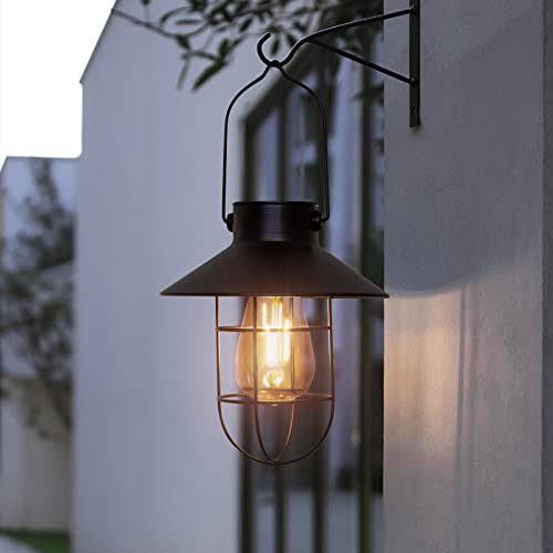 Solar Lanterns Outdoor Metal Solar Powered Hanging Lights Waterproof for Wall Yard Garden Patio Garage Balcony Porch Fence Decor