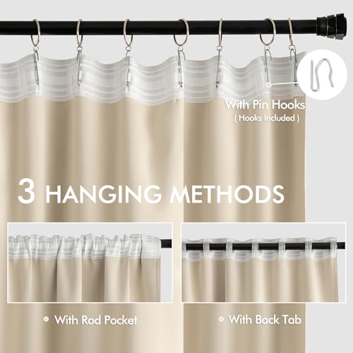 Cream Beige Back Tab Blackout Curtains 52x132 Inch Length 2 Panels (2 Count)