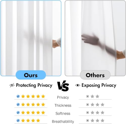 White Privacy Sheer Curtains 2 Panels 42W x 72L (2 Count)