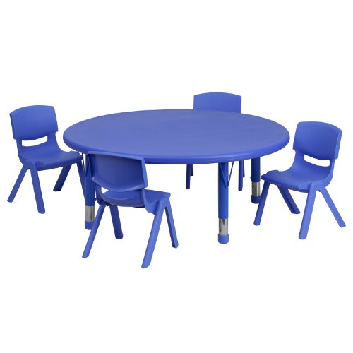 Blue 45" Round Activity Table Set with 4 Chairs