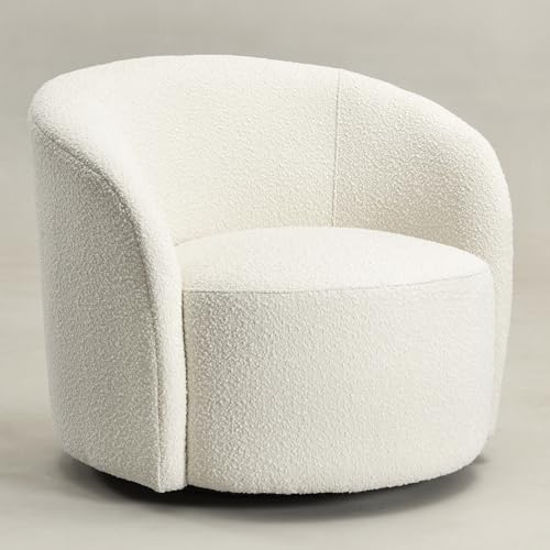 34" W Mid Century Modern Boucle Swivel Barrel Chair