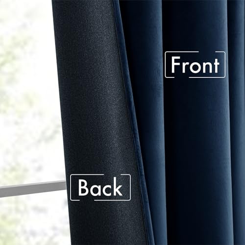 Navy Blue Velvet Pinch Pleat Blackout Curtains W52 X L84 Inches (2 Count)
