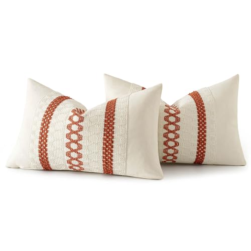 Set of 2 Fall Burnt Orange Decorative Lumbar Pillow Covers 12x20 (2 Count)