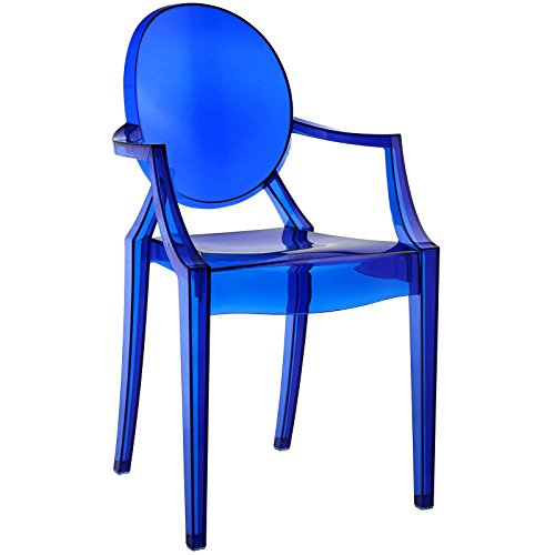 EEI-121-BLU Casper Modern Acrylic Stacking Kitchen and Dining Room Arm Chair in Blue - Fully Assembled