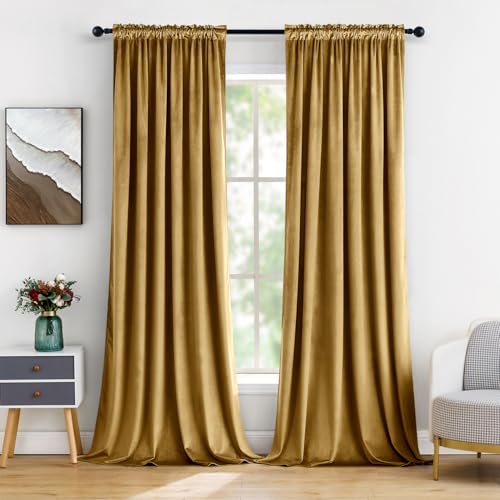 Golden Blackout Velvet Curtains Drapes 84 Inch Long 52"x84" Bedroom (2 Count)