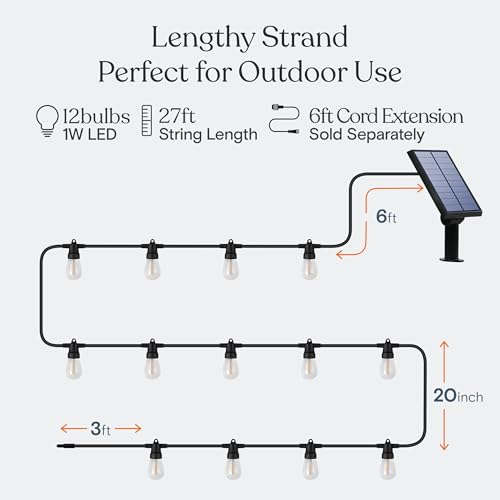 Ambience Pro Solar Powered Outdoor String Lights (27 Foot)