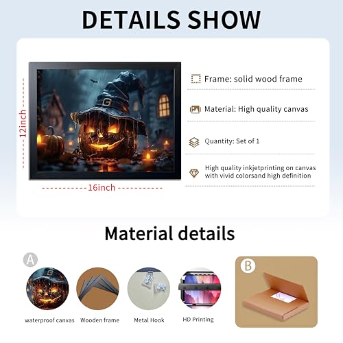 Wood Framed Dark Halloween Pumpkin Wall Art