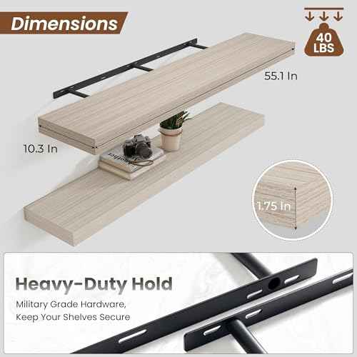 Floating Shelves 55.1" W x 10.3" D Grey Set of 1