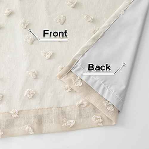 100% Blackout Curtains for Nursery Thermal Insulated Beige Pom Pom Curtain 72 Inch Length for Girls Bedroom 2 Panels Grommet White Sheer Drapes for Kitchen Dining Room Door (2 Count)