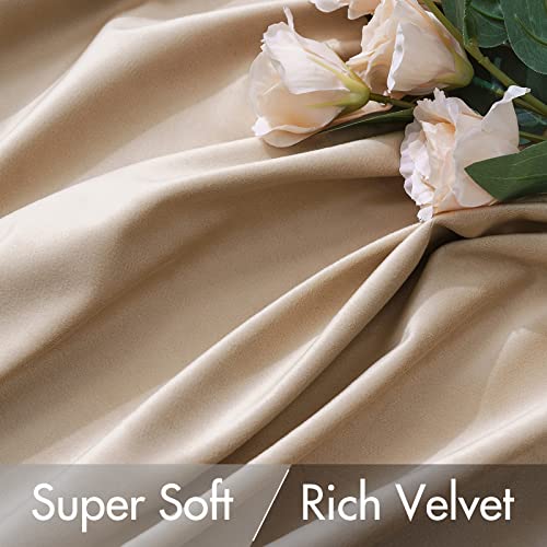 Camel Beige Velvet Pinch Pleat Blackout Curtains W52 X L90 Inches
