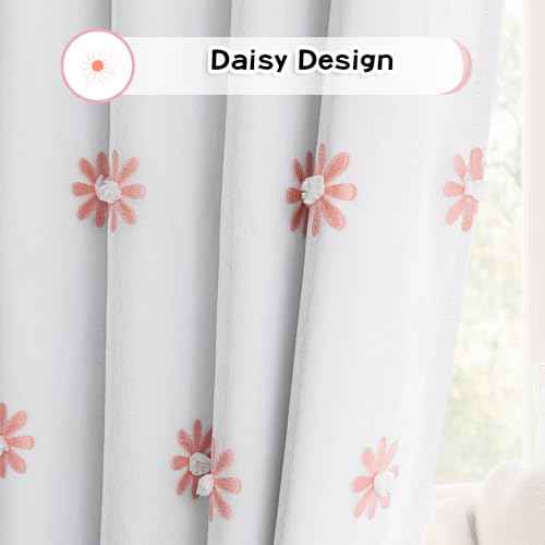 Blackout Curtains for Living Room 95 Inch Long Total Light Blocking Pink Floral Curtain for Sliding Door 2 Panels Grommet Girls Bedroom Drapes with Daisy Flower Sheer 50 x 95 in (2 Count)