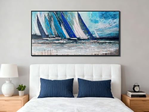 Framed Wall Art Blue Large Sailboat