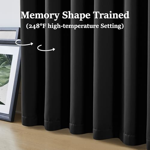Solid Black Blackout Pinch Pleat Curtains 96 Inches Long for Living Room (2 Count)