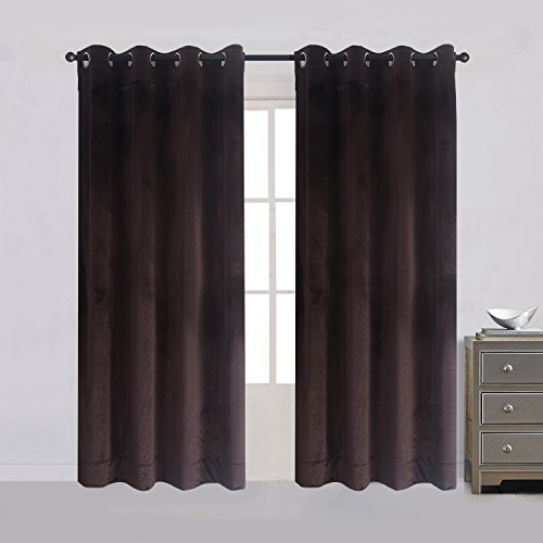 Luxury Velvet Blackout Curtains Panels with Grommet Draperies Eyelet 52Wx72L Inch Brown