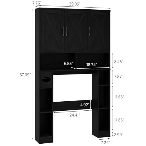 Over The Toilet Storage Cabinet with 3 Barn Doors.Black