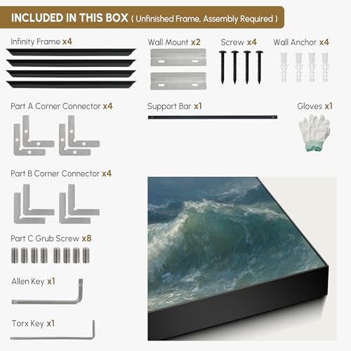 36"x72" Extra Large Framed Wall Art Dramatic Ocean Waves with Stormy Sky and Seagulls for Home Living Room Bedroom Decor