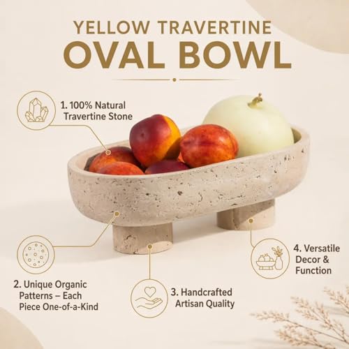 10" Natural Oval Travertine Fruit Bowl for Kitchen Counter