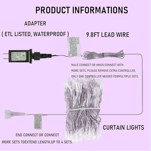 300 LED Christmas Curtain String Lights