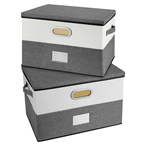Large Linen Fabric Foldable Storage Bins with Removable Lid and Handles