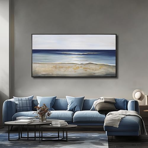 Ocean Wall Art Large Framed Wall Decor Blue and Gold Artwork Room Decor Aesthetic for Living Room Bedroom Dining Room Office Home Decor 30x60 Inch