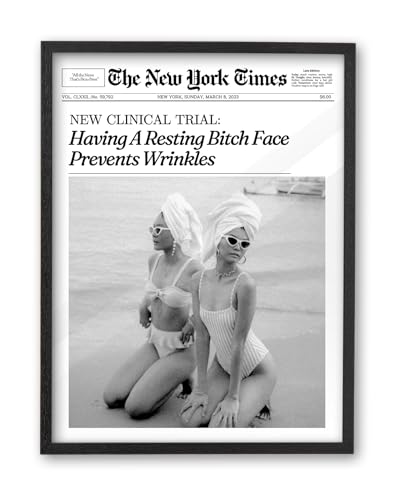 16x20in Funny Beach Girls Black Framed Newspaper Wall Art