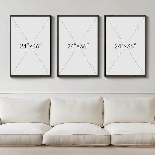 Large Framed Black and White Abstract Wall Art for Living Room (3 Count)