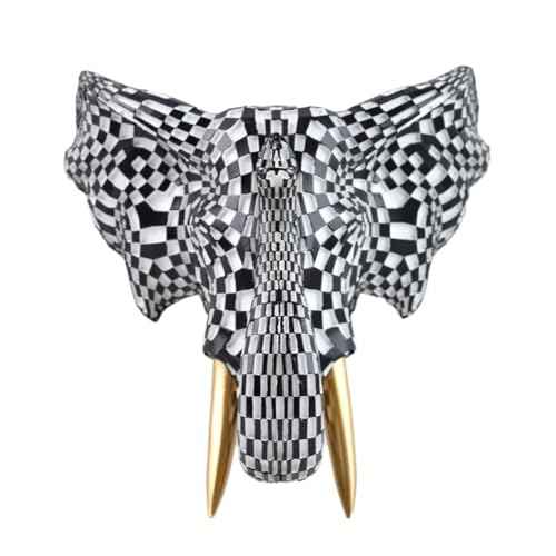 9x7.8 Inch Vintage Mosaic Elephant Head Wall Sculpture Art Mount Statue for Room Bedroom Office Living Decor
