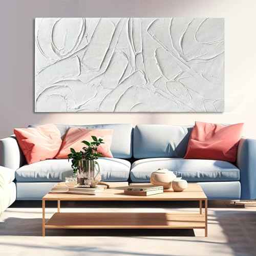 Home Decor White Abstract Wall Decor Maximalist Artwork Textured Canvas Wall Art Pictures for Living Room Bedroom Home Office Decor 24"x48"