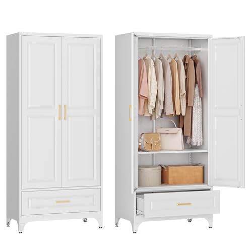 71" Tall Wardrobe Closet with Doors and Adjustable Shelves